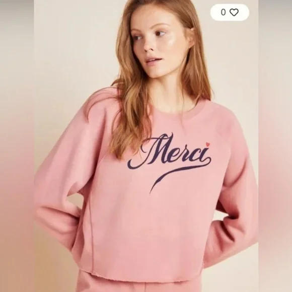 ANTHROPOLOGIE SUNDRY MERCI CREWNECK CROPPED RAGLAN SWEATSHIRT EUC (2/M) - Picture 2 of 7